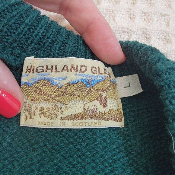 VTG‎ Highland Glen Sweater Mens L Forest Green Pure New Wool Pullover Scotland - Picture 3 of 11